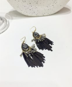 Elegant Black Water Drop Crystal Tassel Long Earrings for Evening Wear - Chic Statement Jewelry for Special Occasions