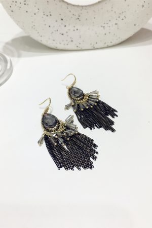 Elegant Black Water Drop Crystal Tassel Long Earrings for Evening Wear - Chic Statement Jewelry for Special Occasions