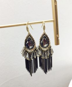 Elegant Black Water Drop Crystal Tassel Long Earrings for Evening Wear - Chic Statement Jewelry for Special Occasions