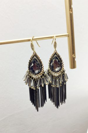 Elegant Black Water Drop Crystal Tassel Long Earrings for Evening Wear - Chic Statement Jewelry for Special Occasions