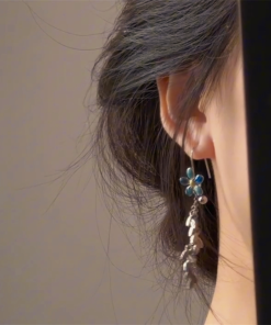 Elegant Blue Floral Tassel Earrings, Ethnic Style, Retro Ear Studs, Exquisite Fashion Accessories for a Stylish Look