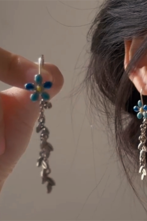 Elegant Blue Floral Tassel Earrings, Ethnic Style, Retro Ear Studs, Exquisite Fashion Accessories for a Stylish Look