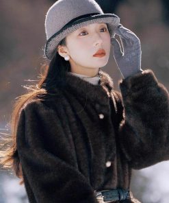 Elegant Brown Bowknot Woolen Bucket Hat - Versatile Winter Fashion, Warm High-Quality Y2K Style Hat