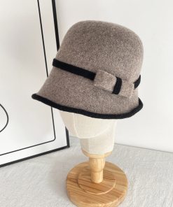 Elegant Brown Bowknot Woolen Bucket Hat - Versatile Winter Fashion, Warm High-Quality Y2K Style Hat
