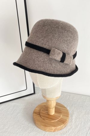 Elegant Brown Bowknot Woolen Bucket Hat - Versatile Winter Fashion, Warm High-Quality Y2K Style Hat