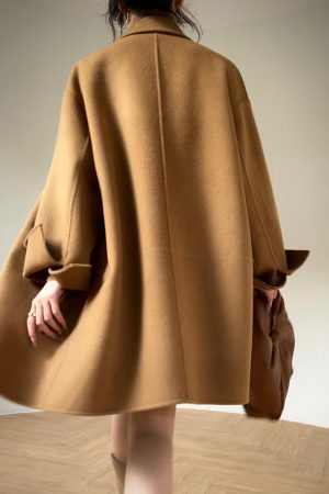 Elegant Camel Double-Faced Wool Suit Coat for Commuting - Aconiconi Ximu Lover Inspired Fashion Overcoat