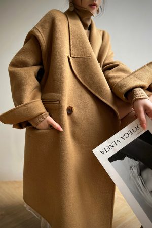 Elegant Camel Double-Faced Wool Suit Coat for Commuting - Aconiconi Ximu Lover Inspired Fashion Overcoat