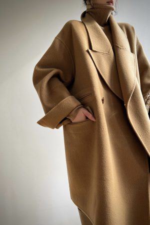 Elegant Camel Double-Faced Wool Suit Coat for Commuting - Aconiconi Ximu Lover Inspired Fashion Overcoat