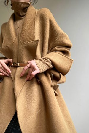 Elegant Camel Double-Faced Wool Suit Coat for Commuting - Aconiconi Ximu Lover Inspired Fashion Overcoat