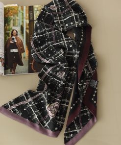 Elegant Camellia Silk Wool Jacquard Long Scarf for Women, Fashionable Commuting Accessory, Perfect for French Style and Everyday Wear