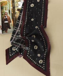 Elegant Camellia Silk Wool Jacquard Long Scarf for Women, Fashionable Commuting Accessory, Perfect for French Style and Everyday Wear