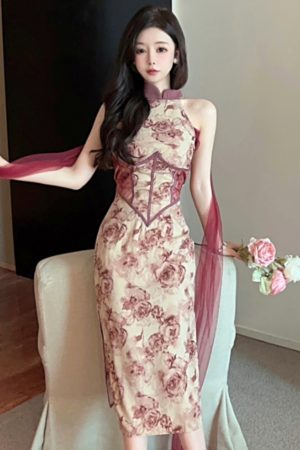 Elegant Cheongsam Evening Dress - High-End Light Luxury Chinese Style Dress with Quality Gathered Design for a Sophisticated Look