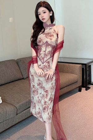 Elegant Cheongsam Evening Dress - High-End Light Luxury Chinese Style Dress with Quality Gathered Design for a Sophisticated Look
