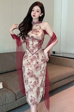 Elegant Cheongsam Evening Dress - High-End Light Luxury Chinese Style Dress with Quality Gathered Design for a Sophisticated Look
