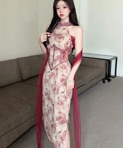 Elegant Cheongsam Evening Dress - High-End Light Luxury Chinese Style Dress with Quality Gathered Design for a Sophisticated Look