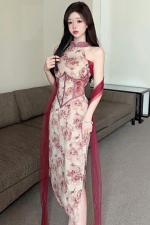 Elegant Cheongsam Evening Dress - High-End Light Luxury Chinese Style Dress with Quality Gathered Design for a Sophisticated Look