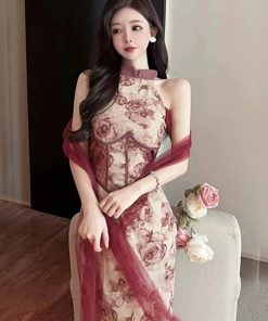 Elegant Cheongsam Evening Dress - High-End Light Luxury Chinese Style Dress with Quality Gathered Design for a Sophisticated Look