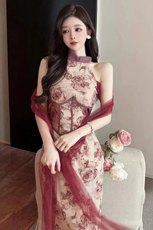 Elegant Cheongsam Evening Dress - High-End Light Luxury Chinese Style Dress with Quality Gathered Design for a Sophisticated Look