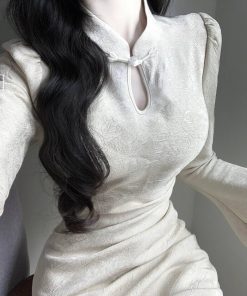 Elegant Chinese-Style Cheongsam Dress for Women, Waist-Cinching Fishtail Long Skirt, High-Quality National Style for Spring and Autumn