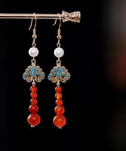 Elegant Chinese-Style Cheongsam Drop Earrings with Small Tassels - Red Wedding Accessories for Brides, Classical Fashion Jewelry