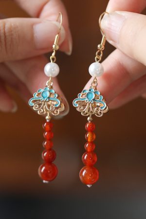 Elegant Chinese-Style Cheongsam Drop Earrings with Small Tassels - Red Wedding Accessories for Brides, Classical Fashion Jewelry