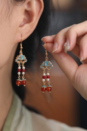 Elegant Chinese-Style Cheongsam Drop Earrings with Small Tassels - Red Wedding Accessories for Brides, Classical Fashion Jewelry