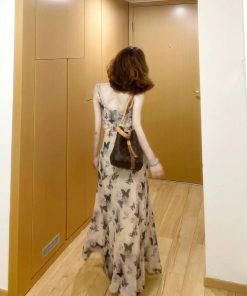 Elegant Chinese-Style Ink Wash Butterfly Print Camisole Dress for Women - High-End Summer 2025 Long Dress