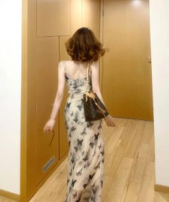 Elegant Chinese-Style Ink Wash Butterfly Print Camisole Dress for Women - High-End Summer 2025 Long Dress