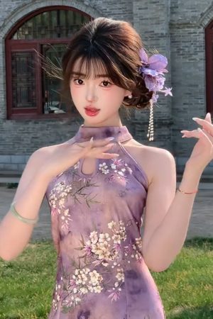 Elegant Chinese-Style Purple Floral Tassel Hair Clip - Light Luxury High-End Side Accessory for Women
