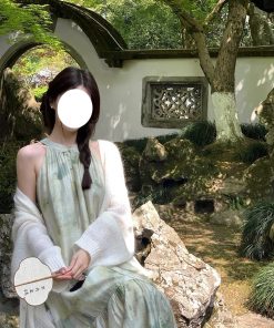 Elegant Chinese-Style Sleeveless Long Dress for Women in Tencel - Printed Summer Vacation Dress, Gentle Aesthetic, Perfect for Warm Weather