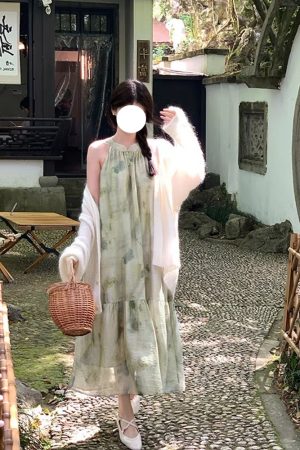 Elegant Chinese-Style Sleeveless Long Dress for Women in Tencel - Printed Summer Vacation Dress, Gentle Aesthetic, Perfect for Warm Weather