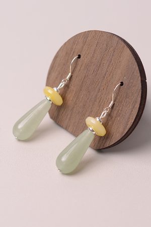 Elegant Chinese Style Water Droplet Dongling Jade Glass Earrings - High-End National Wind Ear Pendants for Women