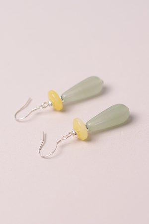 Elegant Chinese Style Water Droplet Dongling Jade Glass Earrings - High-End National Wind Ear Pendants for Women