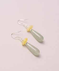 Elegant Chinese Style Water Droplet Dongling Jade Glass Earrings - High-End National Wind Ear Pendants for Women