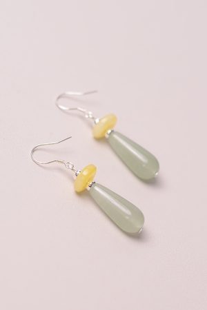Elegant Chinese Style Water Droplet Dongling Jade Glass Earrings - High-End National Wind Ear Pendants for Women