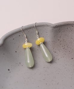 Elegant Chinese Style Water Droplet Dongling Jade Glass Earrings - High-End National Wind Ear Pendants for Women