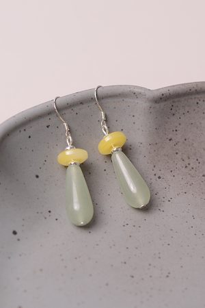 Elegant Chinese Style Water Droplet Dongling Jade Glass Earrings - High-End National Wind Ear Pendants for Women