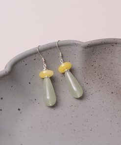 Elegant Chinese Style Water Droplet Dongling Jade Glass Earrings - High-End National Wind Ear Pendants for Women