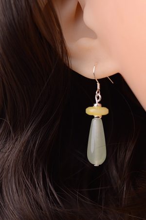 Elegant Chinese Style Water Droplet Dongling Jade Glass Earrings - High-End National Wind Ear Pendants for Women