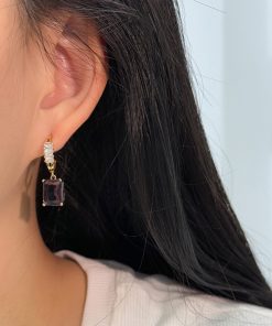 Elegant Circle Zircon Earrings for Women, Light Luxury Square Diamond Design, Versatile 925 Silver Pins, High-End Fashion Earrings