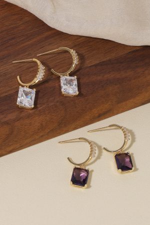 Elegant Circle Zircon Earrings for Women, Light Luxury Square Diamond Design, Versatile 925 Silver Pins, High-End Fashion Earrings