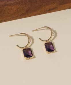 Elegant Circle Zircon Earrings for Women, Light Luxury Square Diamond Design, Versatile 925 Silver Pins, High-End Fashion Earrings