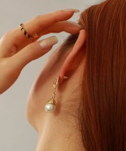 Elegant Classical Baroque Long Earrings with Golden Pearl Pendant - Retro European American Design for Timeless Style