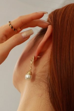 Elegant Classical Baroque Long Earrings with Golden Pearl Pendant - Retro European American Design for Timeless Style