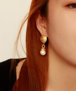 Elegant Classical Baroque Long Earrings with Golden Pearl Pendant - Retro European American Design for Timeless Style