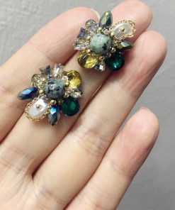 Elegant Color-Blocking Irregular Flower Stud Drop Earrings with Imitation Crystal and Pearl - Trendy Spring/Summer Accessories