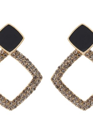 Elegant Diamond-Shaped Stud Earrings - Vintage French-Style Circle Drops, Versatile Spring Accessories for Women, High-End Feel