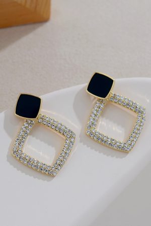 Elegant Diamond-Shaped Stud Earrings - Vintage French-Style Circle Drops, Versatile Spring Accessories for Women, High-End Feel