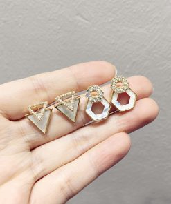 Elegant Diamond-Studded Triangle Polygon Geometric Earrings for Spring/Summer 2025 - Sweet Temperament Fashion Jewelry
