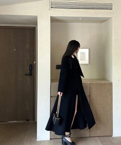 Elegant Double-Sided 100% Wool Overcoat for Women, Long High-End Woolen Coat with Sophisticated Design